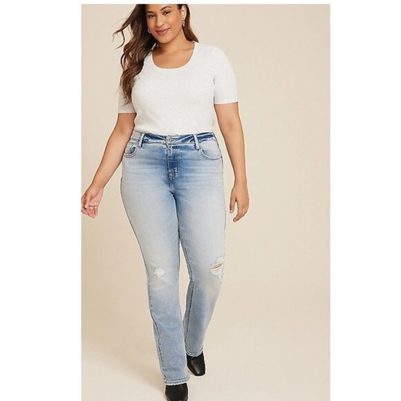 MAURICES Size Edgely Curvy High Rise Ripped Slim Boot Jeans - 18W - Picture 1 of 7